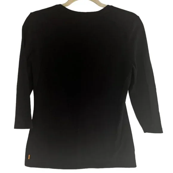 Women's Lucy Yoga Black 3/4 Length Sleeve Stretch T-Shirt Size Small - Picture 2 of 4